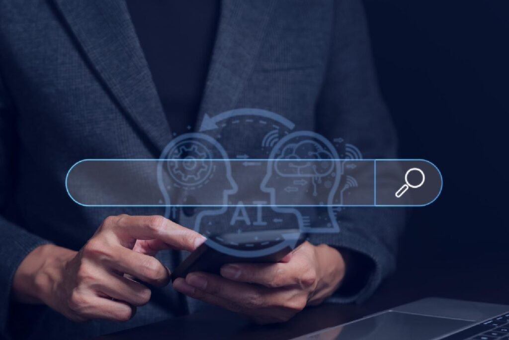 Businessman using smartphone and data searching by method Businessman using smartphone and data searching by method